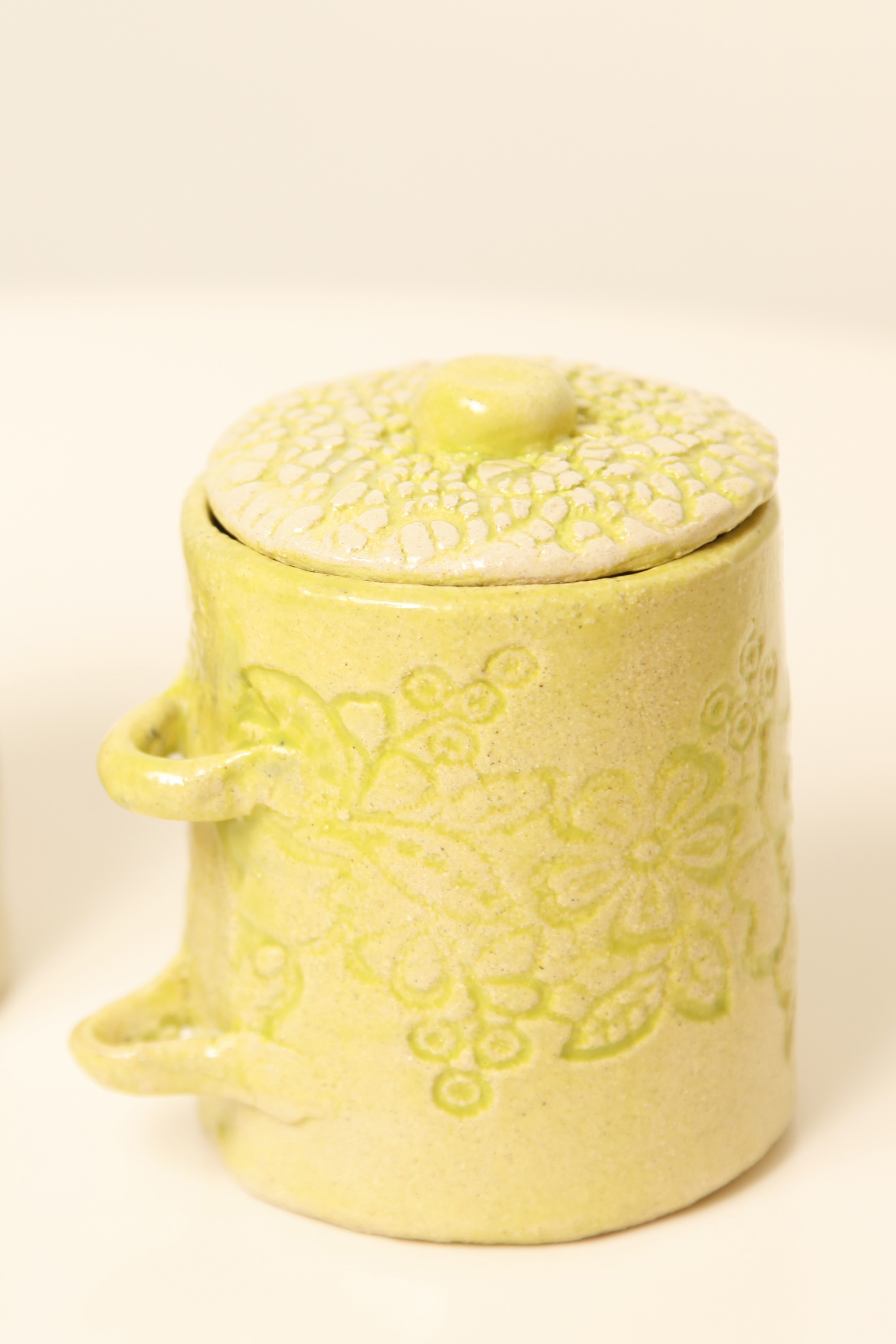 Lime Green Stoneware Mini Jar with Textured Lid