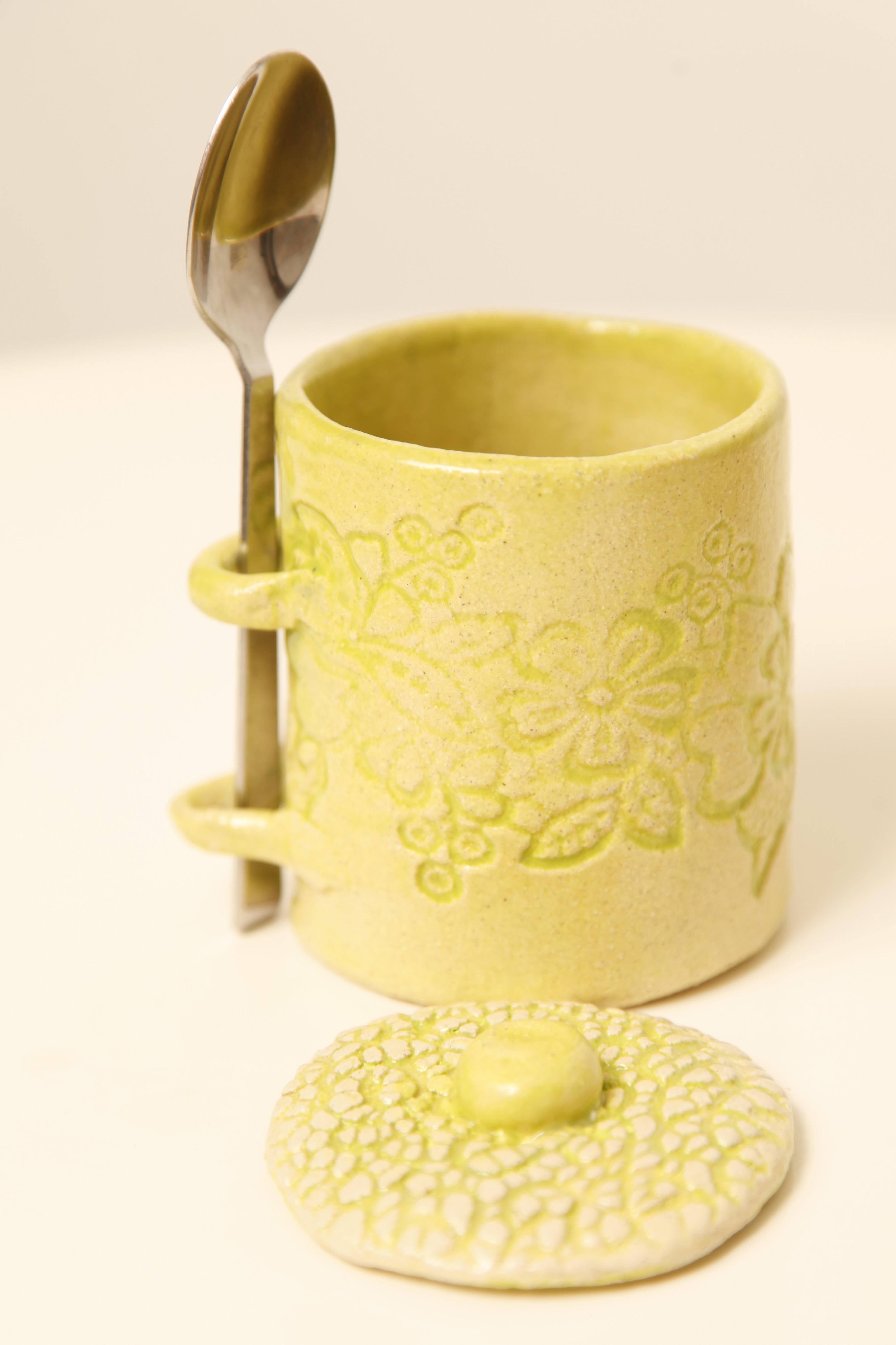 Lime Green Stoneware Mini Jar with Textured Lid