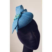 Teal Button Hat with Double Bow