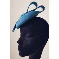 Teal Button Hat with Double Bow