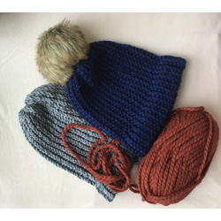 Knitted Winter Caps with Faux Fur Pom-Poms