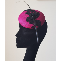 Pink & Black Lace Pillbox Hat