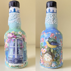 Spring Decoupage Upcycled Bottle