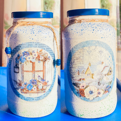 Handcrafted Decoupaged upcycled bottle art jar gift home decor