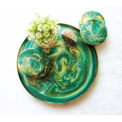 Emerald Resin Metal Tray and Coasters
