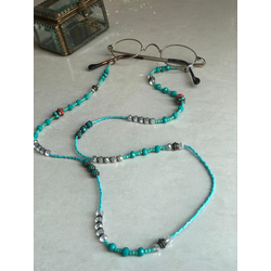 Blue Seed Bead Choker, Blue Red Gold,Small Beads glasses chain
