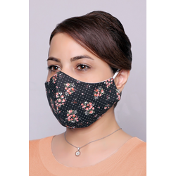 Black With Pink Flowers - 100% Cotton Washable Mask