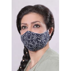 Navy with White Flowers - 100% Cotton Washable Mask