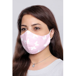 Pink With Butterflies - 100% Cotton Washable Mask