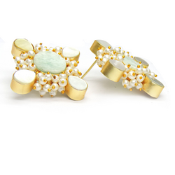 Amazonite, Mother of Pearl, Pearl Earrings