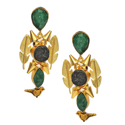 Emerald, Obsidian Earrings