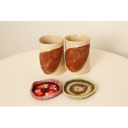 Stoneware Set of 2 Leaf Tumblers.