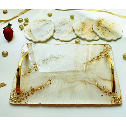 Handmade pearl white and gold tray set