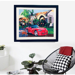 Framed Canvas Painting Sports Car and Villa