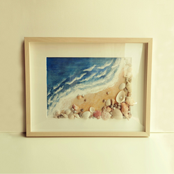 Beach waves and sea shells in a frame (Medium)