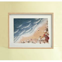 Beach waves and sea shells in a frame (Large)