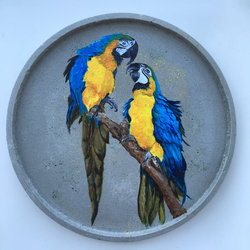 Handmade Concrete Platter with Acrylic Painting,30cm/36cm diameter