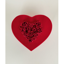 Red Velvet Heart Shaped Box with Red Roses (Large)