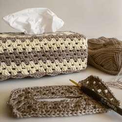 Crochet Tissue Box Cover With Gold Flecks