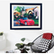 Framed canvas painting sports car and villa
